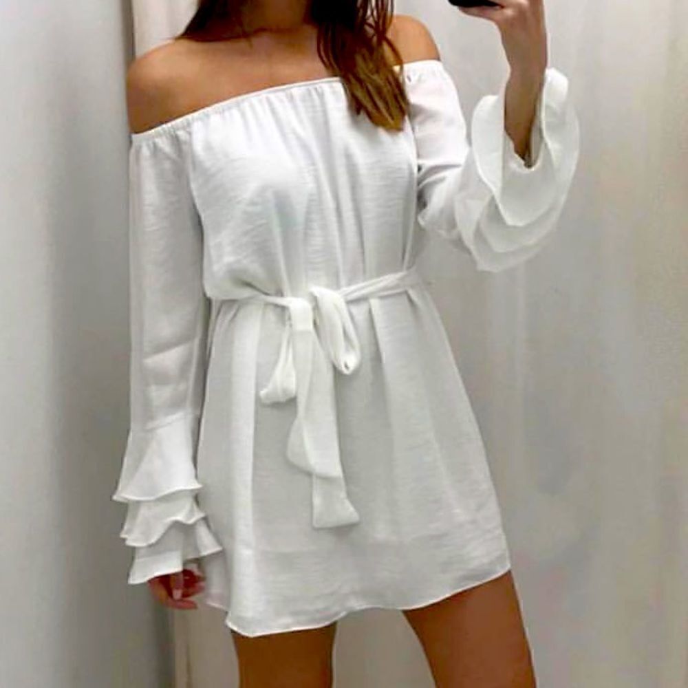 Naked Zebra - off the shoulder satin dress